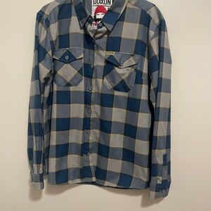 DIXXON Blue and gray Plaid Women's Button Down Shirt